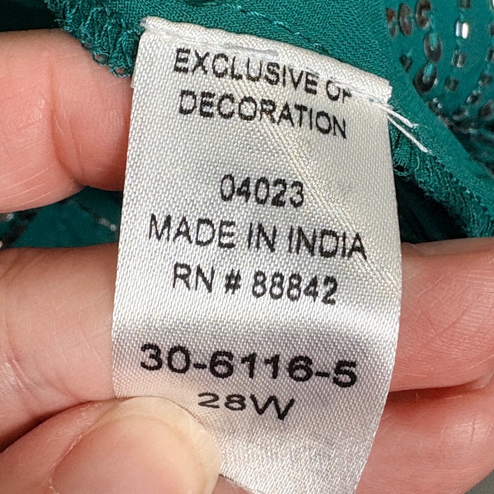 Roaman's Blouse Womens 28W Teal Green Sequin Beaded Pintuck Button Front Top - Picture 4 of 7